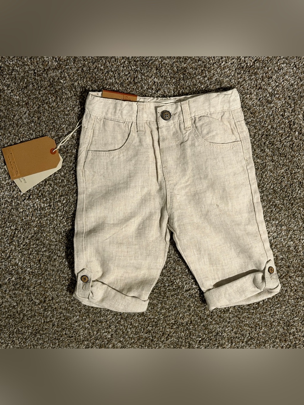 Zara Kids Linen Cuffed Shorts – Beige / Oatmeal (Size 12-18 Months) – NWT